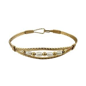 Vintage 10K GF Real Freshwater Pearls Dainty Delicate Bangle 7" Bracelet